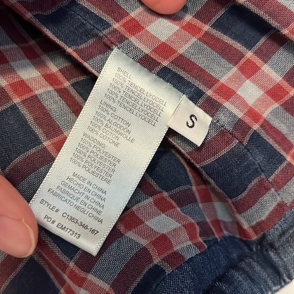 Anthropologie Cloth & Stone Chambray Quilted Plaid-lined Car Coat - Picture 6 of 7